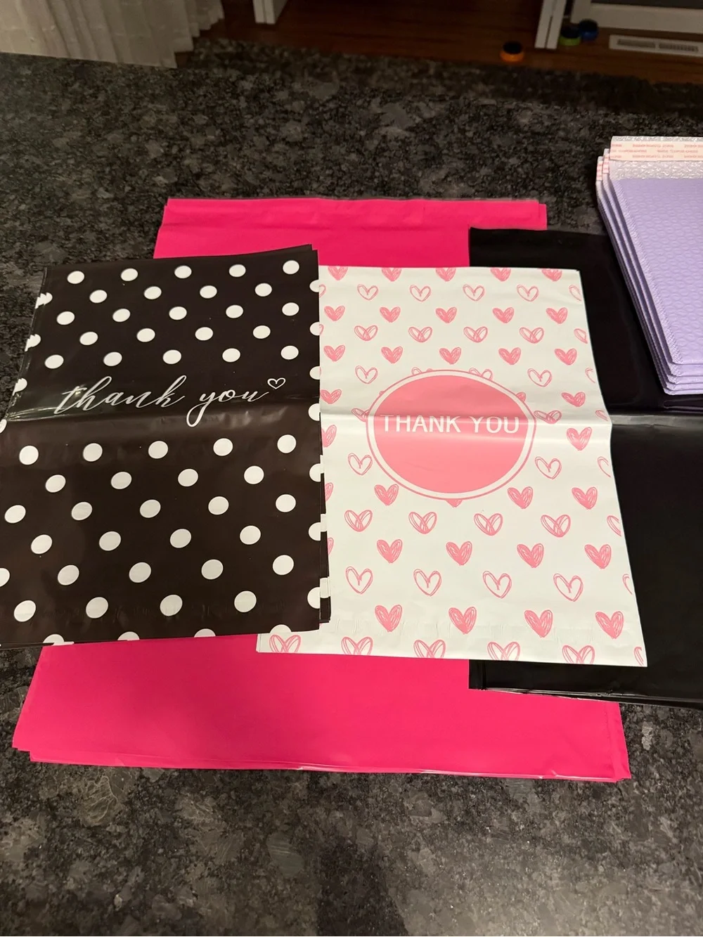 Bundle of 35 PolyMailers Assorted Sizes & Colors Hearts Dots Pink Black Purple